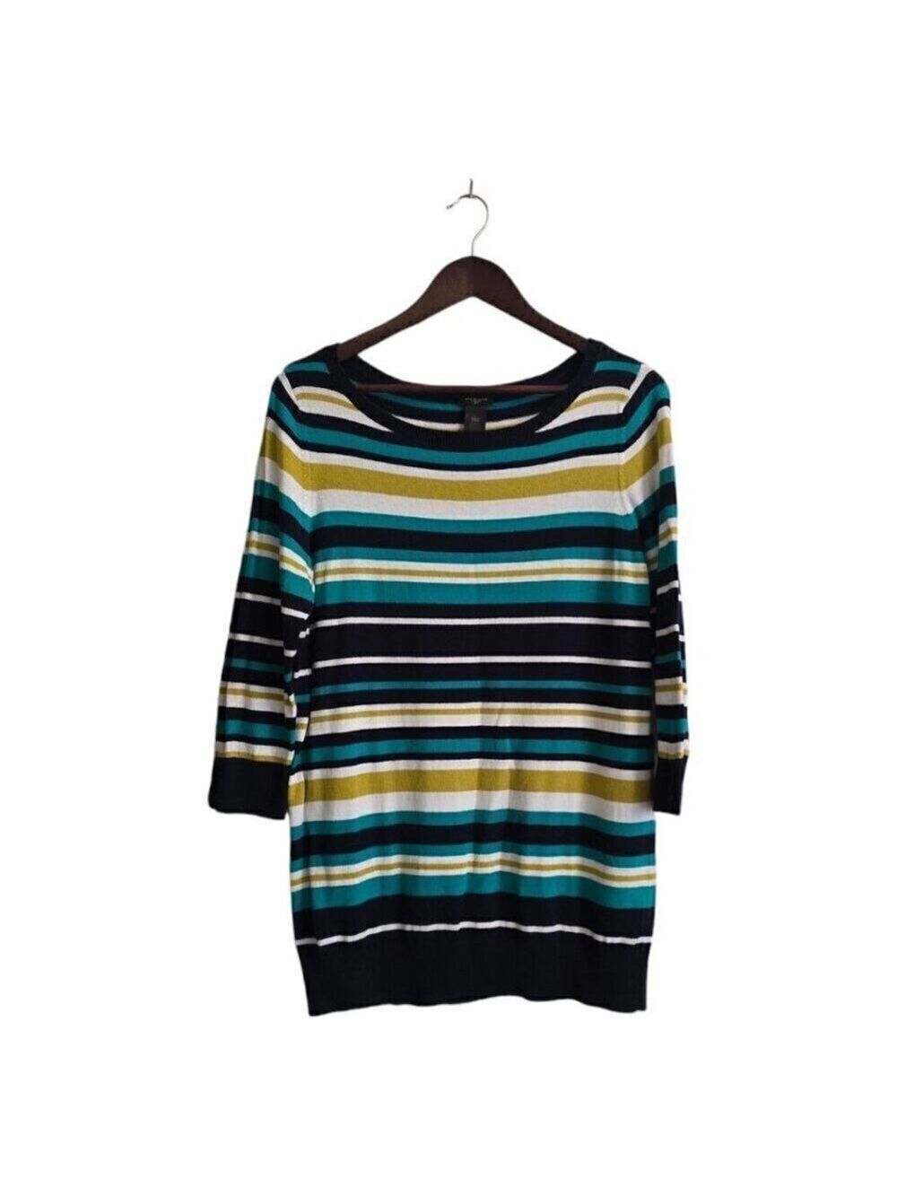Ann Taylor Striped 3/4 Sleeve Round Neckline Top Sz L